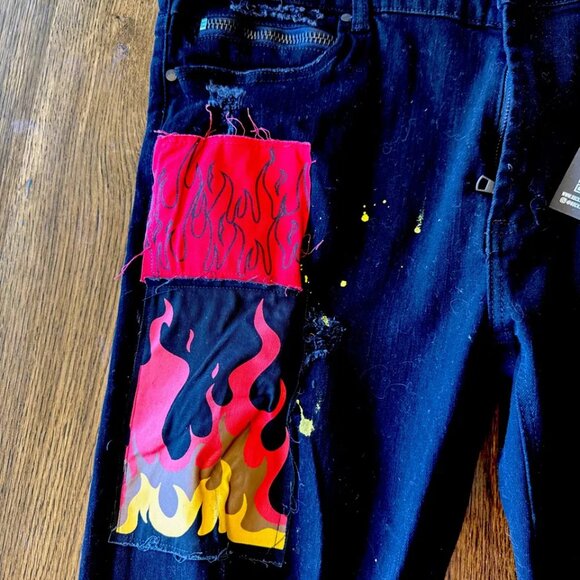 Rockstar Original Jeans Mens Black 38x32 Ultra Slim Grunge Metal, Patchwork - Picture 6 of 12